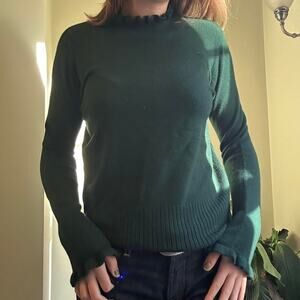 Green french connection sweater with ruffles size medium